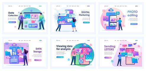 Wall Mural - collection of landing pages. data storage and analysis, photo processing, email sending, digital mar