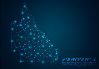 Wall Mural - Abstract mash line and point scales on dark background with map of Queensland.3D mesh polygonal network line, design sphere, dot and structure. Vector illustration eps 10.