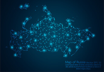 Abstract mash line and point scales on dark background with map of Russia.3D mesh polygonal network line, design sphere, dot and structure. Vector illustration eps 10.