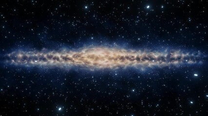 Wall Mural - flying in the universe through stars on a background of a galaxy seen horizontally. looping video. 3
