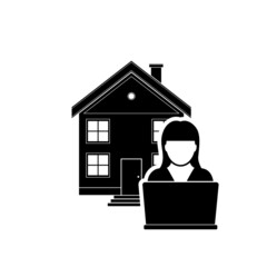 Poster - Woman working at home icon isolated on white background 