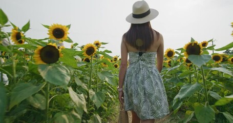 Sticker - Woman enjoy the sunflower farm