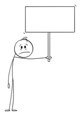 Wall Mural - Sad Frustrated Person Holding Empty Sign, Vector Cartoon Stick Figure Illustration