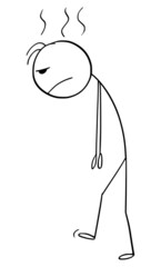 Wall Mural - Tired, Frustrated or Sad Person Walking, Vector Cartoon Stick Figure Illustration