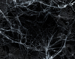 spiderweb on black darkness - halloween background - real cobweb