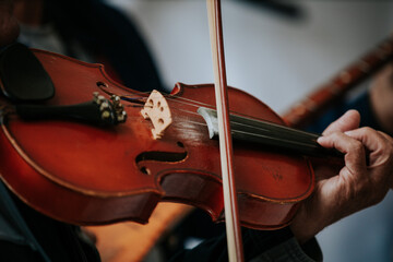 Sticker - Closeup shot of male hands playing the violin