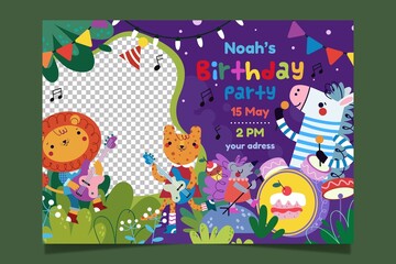 birthday invitation template with photo little boy vector design illustration