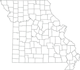 Wall Mural - White blank vector map of the Federal State of Missouri, USA with black borders of its counties