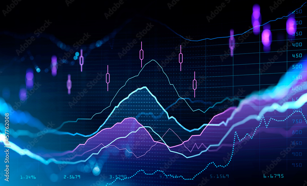 Financial rising graph and chart with lines and numbers