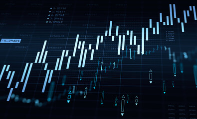 Bar chart with indicators and data on table background