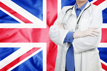 Doctor standing with the flag