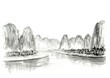 山水画　中国の桂林の水墨画　墨絵