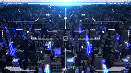 Leinwandbilder - HUD Aerial View Security Monitoring Smart City System Check Illustration Background	
