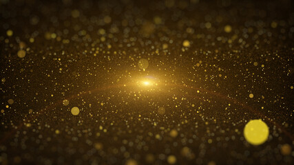 Aufkleber - Futuristic Gold Bokeh Blur Particle Flying Flickering in Cyber Space Illustration Background