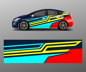 Wall Mural - Car wrap decal design vector. Graphic abstract racing designs for vehicle, rally, race, adventure template design vector