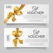 A set of gift vouchers with a gold bow and ribbon on a white background with a place for your text. 