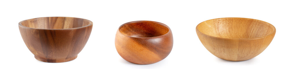 Wooden bowl isolated on white background