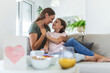 © Graphicroyalty - I love you so much. Portrait of happy young mother piggybacking cute smiling little daughter in living room, affectionate school age girl embracing beloved millennial female nanny or foster mom