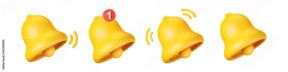 3d notification bell icon set isolated on white background. 3d render ...