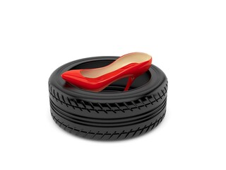 Canvas Print - High heel inside car tire