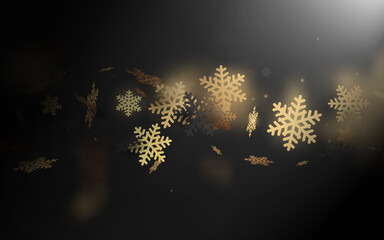 Poster - Christmas background. Abstract gold luxury chaotic 3d snowflake on dark background. Vector illustration