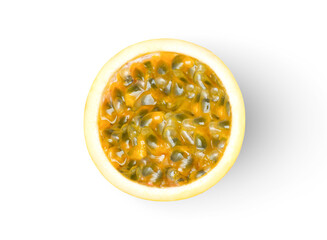 Wall Mural - Yellow Passion fruit (Maracuya Passiflora) isolated on white background. Clipping path.