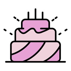 Sticker - Birthday cake icon. Outline birthday cake vector icon color flat isolated