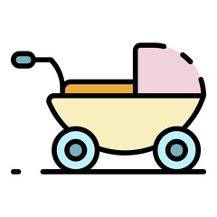Poster - Baby pram icon. Outline baby pram vector icon color flat isolated