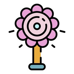 Sticker - Flower rattle toy icon. Outline flower rattle toy vector icon color flat isolated