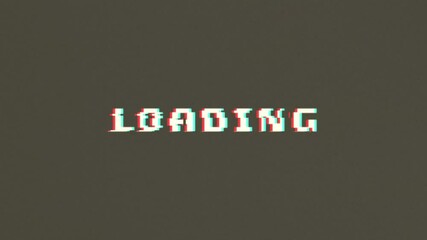 Wall Mural - glitch loading screen, retro text animation on a dark background with static noise