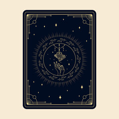 Wall Mural - Celestial mystical tarot cards Elements of esoteric, occult, alchemical and witch symbols Zodiac signs Cards with esoteric symbols. Silhouette of hands, stars, moon and crystals spiritual vector