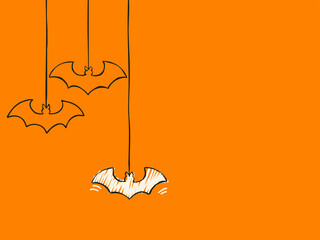 simple black childish hand drawing lines bats on orange for background, texture, wallpaper, banner, label etc. with copy space. vector design.