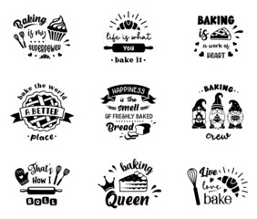 Wall Mural - Baking sign with quotes. Set of cooking symbols. Bake emblem designs. Kitchen badge.