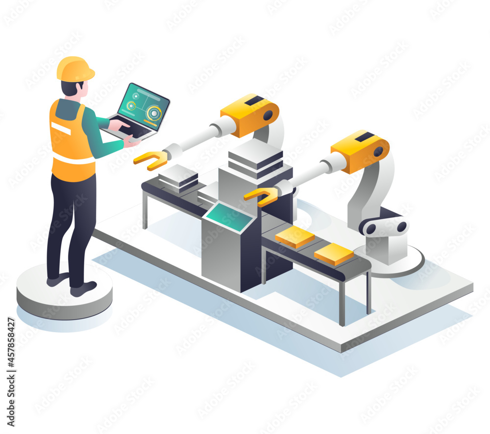 An operator is monitoring a cnc machine Stock Vector | Adobe Stock