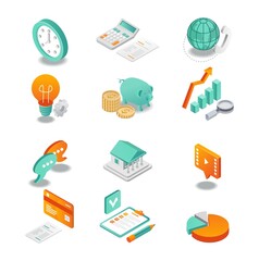 Poster - Isometric icon sets. business and investment analysis