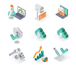 Aufkleber - Isometric icon sets. email marketing and cloud