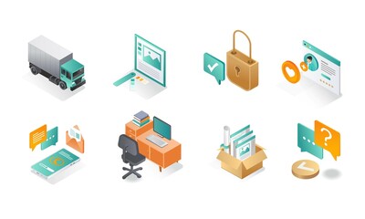 Aufkleber - Isometric icon sets. office and business