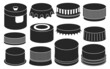 Bottle caps isolated black set icon. black set icon lid of cover . Vector illustration bottle caps on white background.