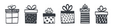 Gift Box Icons. Hand Drawn Gift Boxes. Gift Boxes In The Drawn Style. Vector Illustration