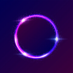 Wall Mural - neon circle light effect and particles glow, abstract magic flare sparkle ring glowing