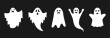 Ghost Icon Set With Cute Cartoon Spooky, Scary, Happy And Funny Faces. Halloween Symbol. Vector Illustration.