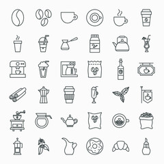 Canvas Print - Coffee Line Icons Set. Vector Thin Outline Drink Symbols.