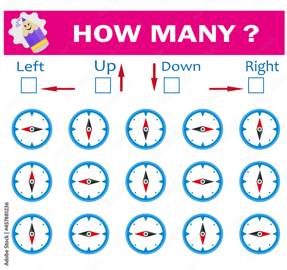 Left or Right. Up or down. Logic game for kids. Count how many ...
