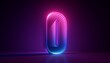 3d render, number null, digital zero symbol, pink blue gradient neon light glowing in the dark