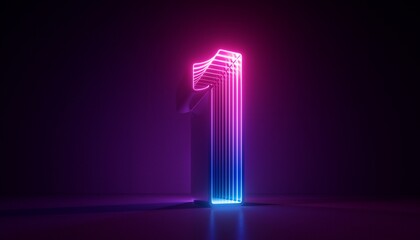 3d render, number one, the best digital symbol, pink blue gradient neon light glowing in the dark