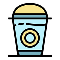 Sticker - Coffee plastic glass icon. Outline coffee plastic glass vector icon color flat isolated