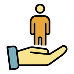 Sticker - Help care man icon. Outline help care man vector icon color flat isolated