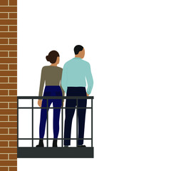 Wall Mural - A male character and a female character are standing on the balcony and looking at something