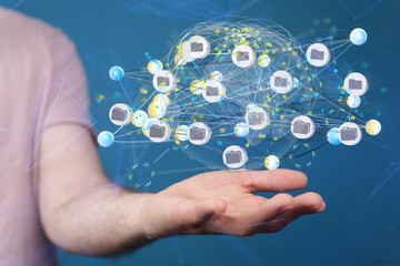 Fototapete - Augmented Analytics Data cloud storage network from lines, triangles and particle style design. Illustration