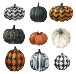 watercolor halloween pumpkin.autumn farmhouse decor.thanksgiving decor,colored checkered pumpkins ,s